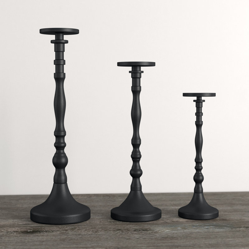Three Posts™ 3 Piece Traditional Tall Metal Candlestick Set & Reviews
